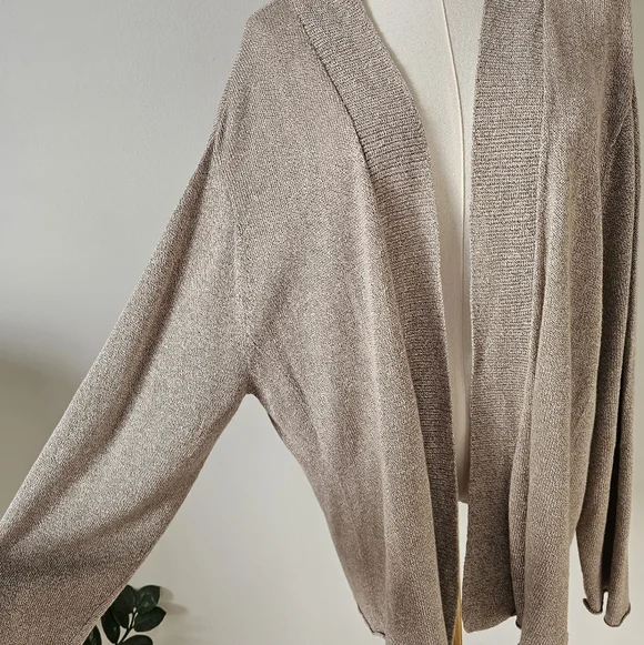 Eileen Fisher 3x Linen Cotton Blend Taupe Open-Front Cardigan - Picture 3 of 8